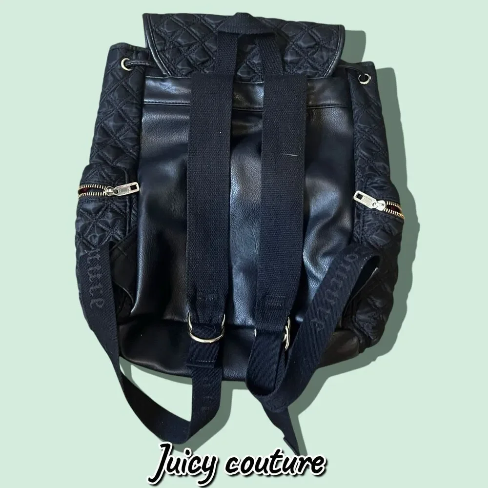 Juicy Couture Quilted Nylon & Faux Leather Backpack – Black – Excellent Used Con
